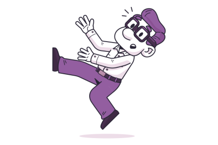 Cautious Clay character falling over backwards